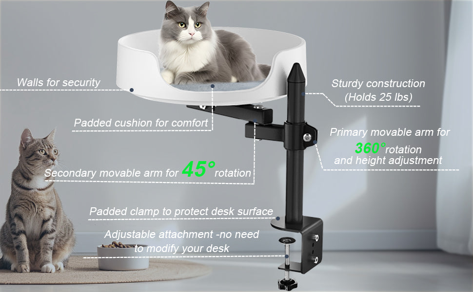 NestChroix Cat Bed Desk Clamp for Kitty Cat  Elevated Pet Beds on Desk Cat Box with Pet Mat Indoor Outdoor Use